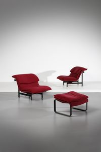 OFFREDI GIOVANNI (n. 1927) - Coppia di poltrone Wave con poggiapiedi per Saporiti