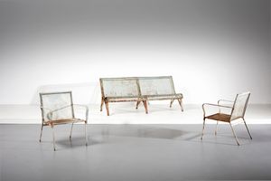 MANIFATTURA ITALIANA - Panca con coppia di poltrone