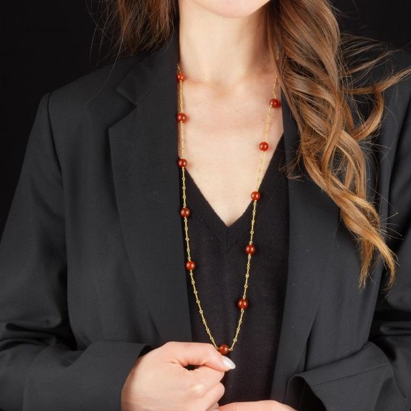 COLLANA CON SFERE IN CORNIOLA  - Asta Gioielli  - Associazione Nazionale - Case d'Asta italiane