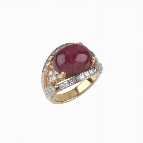 ANELLO A FASCIA CON RUBINO E DIAMANTI  - Asta Gioielli  - Associazione Nazionale - Case d'Asta italiane