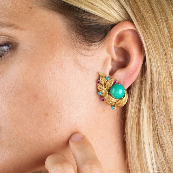 PAIO DI ORECCHINI A TRALCI CON TURCHESI E RUBINI  - Asta Gioielli  - Associazione Nazionale - Case d'Asta italiane