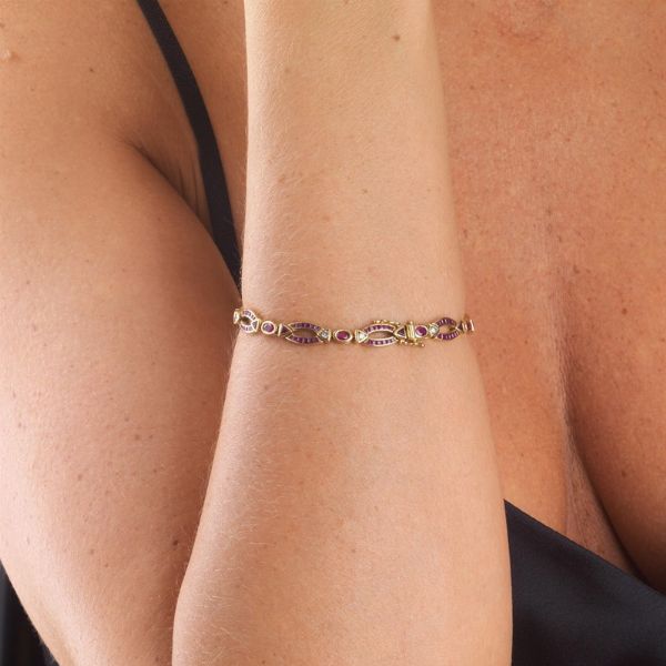 BRACCIALE A CATENA CON RUBINI E DIAMANTI  - Asta Gioielli  - Associazione Nazionale - Case d'Asta italiane