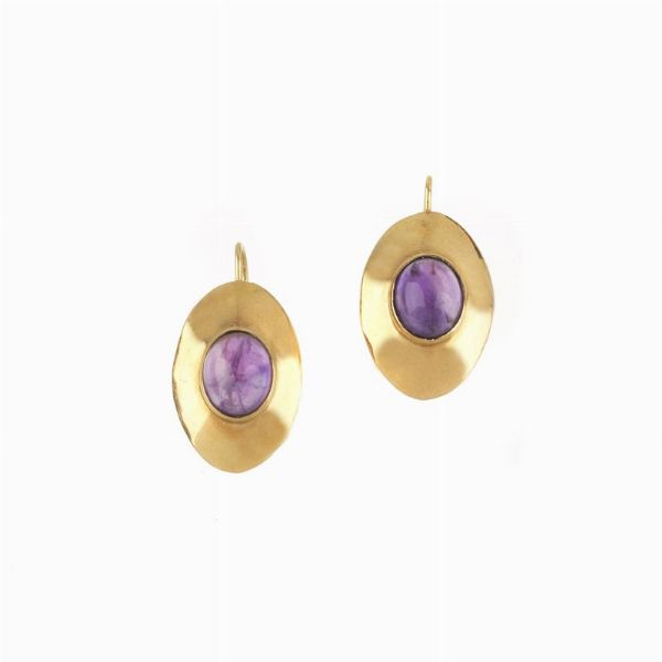 PAIO DI ORECCHINI A DISCO CON AMETISTE  - Asta Gioielli  - Associazione Nazionale - Case d'Asta italiane