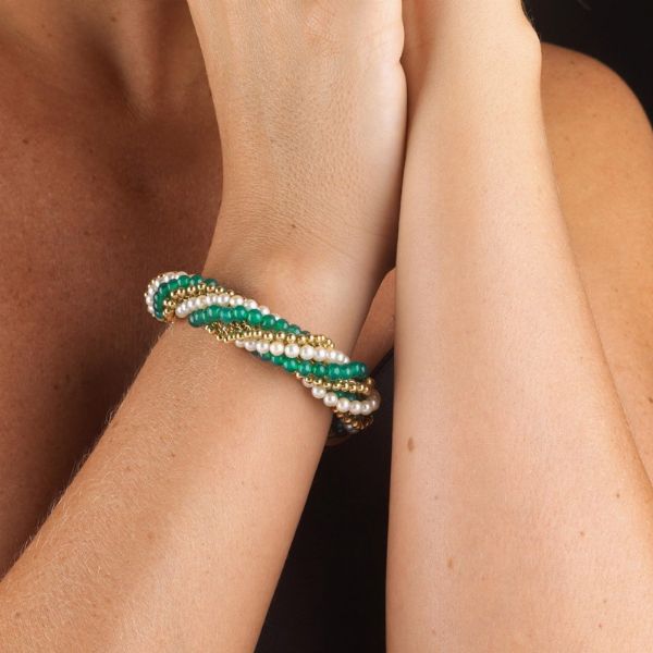 BRACCIALE TORCHON CON PERLE E PIETRE SEMIPREZIOSE  - Asta Gioielli  - Associazione Nazionale - Case d'Asta italiane