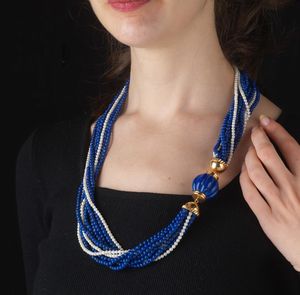 COLLANA TORCHON CON PERLE COLTIVATE E LAPISLAZZULI  - Asta Gioielli  - Associazione Nazionale - Case d'Asta italiane