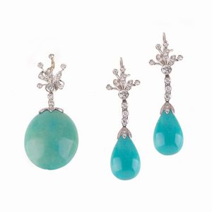 DEMI PARURE CON TURCHESI E DIAMANTI  - Asta Gioielli  - Associazione Nazionale - Case d'Asta italiane