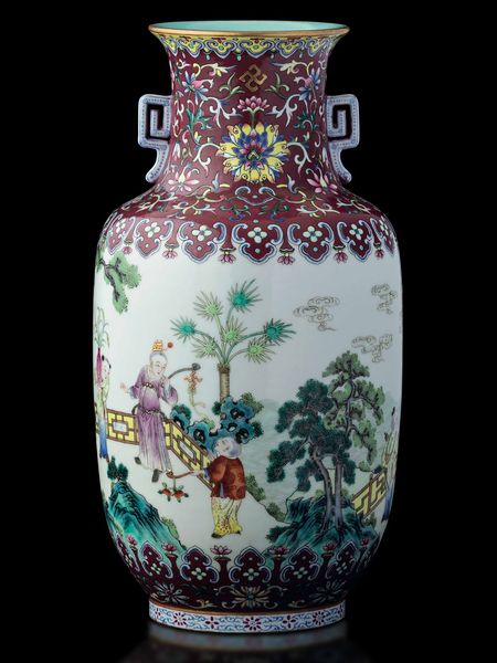Vaso in porcellana con piccole anse sagomate e scena di vita comune con saggi e discepoli, Cina, Repubblica, XX secolo  - Asta Fine chinese works of art - Associazione Nazionale - Case d'Asta italiane