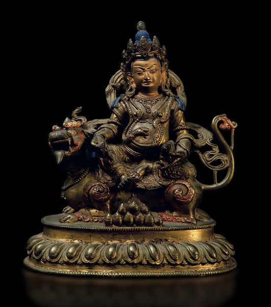Figura di Sita-Jambhala seduto su drago in bronzo dorato con tracce di policromia, Cina, Dinastia Qing, epoca Qianlong (1736-1796)  - Asta Fine chinese works of art - Associazione Nazionale - Case d'Asta italiane