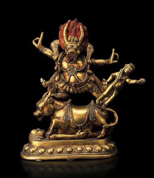 Figura di Yama Lord of Hell in bronzo dorato con tracce di policromia e innesti di pietre dure, Cina, Dinastia Qing, epoca Qianlong (1736-1796)  - Asta Fine chinese works of art - Associazione Nazionale - Case d'Asta italiane