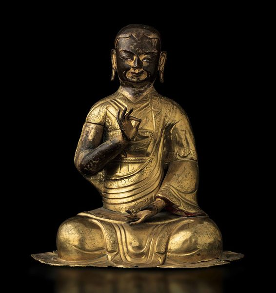 Figura di monaco in rame parzialmente dorato con tracce di policromia, Tibet, XVIII secolo  - Asta Fine chinese works of art - Associazione Nazionale - Case d'Asta italiane