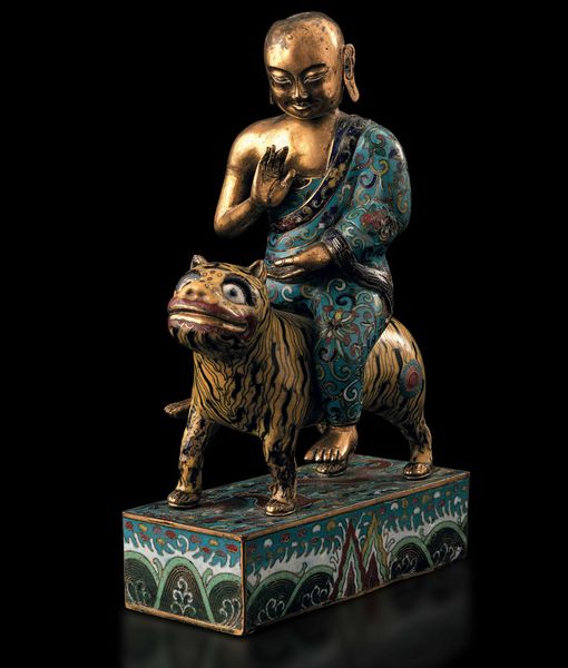 Gruppo a smalti cloisonn� raffigurante saggio su tigre, Cina, Dinastia Qing, epoca Qianlong (1736-1796)  - Asta Fine chinese works of art - Associazione Nazionale - Case d'Asta italiane