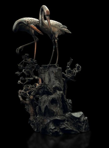 Radice in legno montata con figure di gru e altri piccoli animali in argento parzialmente dorato, Giappone, periodo Meiji (1868-1912)  - Asta Fine chinese works of art - Associazione Nazionale - Case d'Asta italiane