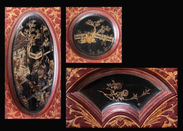 Lotto composto da tre pannelli in legno laccato con scene di vita comune e soggetti naturalistici, Cina, Dinastia Qing, XIX secolo  - Asta Fine chinese works of art - Associazione Nazionale - Case d'Asta italiane