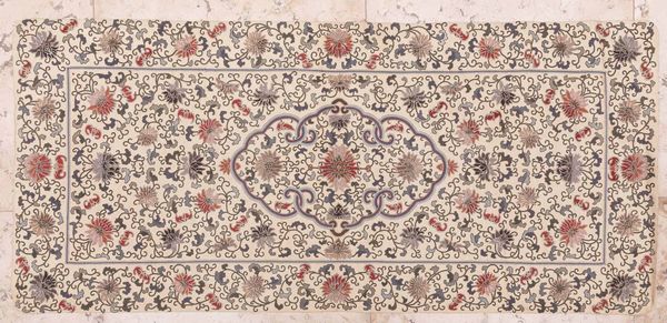 Tessuto in seta finemente ricamato con decoro floreale, Cina, Dinastia Qing, epoca Qianlong (1736-1796)  - Asta Fine chinese works of art - Associazione Nazionale - Case d'Asta italiane