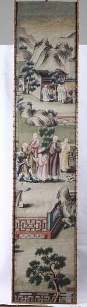 Dipinto su carta raffigurante scena di vita comune con saggi e fanciullo, Cina, Dinastia Qing, epoca Qianlong (1736-1796)  - Asta Fine chinese works of art - Associazione Nazionale - Case d'Asta italiane