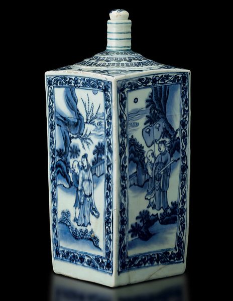 Bottiglia in porcellana bianca e blu con figure di saggi entro paesaggio, Cina, Dinastia Qing, epoca Shunzhi (1644-1661)  - Asta Fine chinese works of art - Associazione Nazionale - Case d'Asta italiane