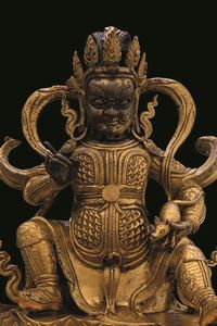 Rara figura di guardiano in bronzo dorato, Cina, Dinastia Qing, epoca Qianlong (1736-1796)  - Asta Fine chinese works of art - Associazione Nazionale - Case d'Asta italiane