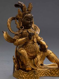 Rara figura di guardiano in bronzo dorato, Cina, Dinastia Qing, epoca Qianlong (1736-1796)  - Asta Fine chinese works of art - Associazione Nazionale - Case d'Asta italiane