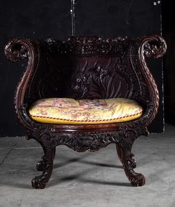 Sedia scolpita in legno con decori vegetali, Cina, Dinastia Qing, XIX secolo  - Asta Fine chinese works of art - Associazione Nazionale - Case d'Asta italiane