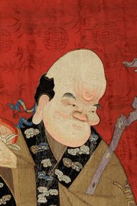 Tessuto in seta finemente ricamato con fili color oro raffigurante saggio con discepolo e cerbiatto su fondo rosso, Cina, Dinastia Qing, epoca Daoguang (1821-1850)  - Asta Fine chinese works of art - Associazione Nazionale - Case d'Asta italiane