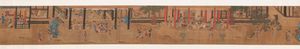 Grande dipinto su seta raffigurante scena di vita comune con cortigiane e altri personaggi con iscrizione, Cina, Dinastia Qing, epoca Qianlong (1736-1796)  - Asta Fine chinese works of art - Associazione Nazionale - Case d'Asta italiane