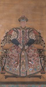 Coppia di grandi dipinti su seta raffiguranti Imperatore e Imperatrice, Cina, Dinastia Qing, epoca Qianlong (1736-1796)  - Asta Fine chinese works of art - Associazione Nazionale - Case d'Asta italiane