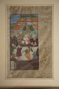 Lotto composto da tre pagine miniate con personaggi e iscrizioni, India, XIX secolo  - Asta Fine chinese works of art - Associazione Nazionale - Case d'Asta italiane