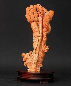 Gruppo scolpito in corallo raffigurante saggio con fanciullo, Cina, inizi XX secolo  - Asta Fine chinese works of art - Associazione Nazionale - Case d'Asta italiane