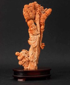 Gruppo scolpito in corallo raffigurante saggio con fanciullo, Cina, inizi XX secolo  - Asta Fine chinese works of art - Associazione Nazionale - Case d'Asta italiane