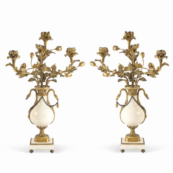 Coppia di candelabri in bronzo dorato e marmo bianco  - Asta Da Importanti Collezioni Romane - Associazione Nazionale - Case d'Asta italiane