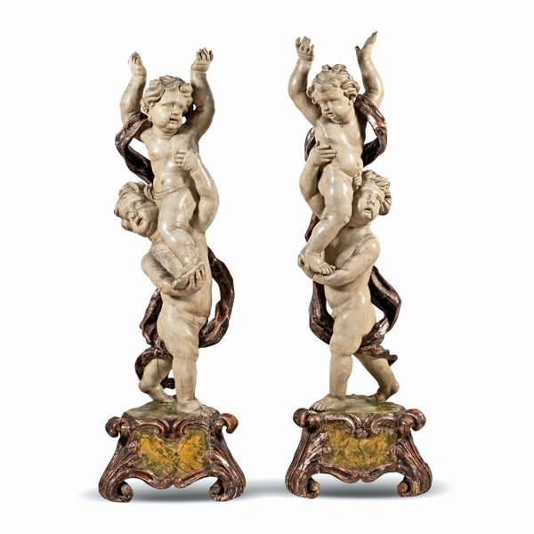 Coppia di sculture in legno laccato e dorato  - Asta Da Importanti Collezioni Romane - Associazione Nazionale - Case d'Asta italiane
