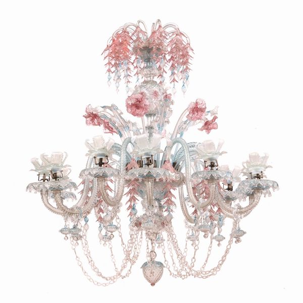 Grande lampadario a dodici luci in vetro di Murano  - Asta Da Importanti Collezioni Romane - Associazione Nazionale - Case d'Asta italiane