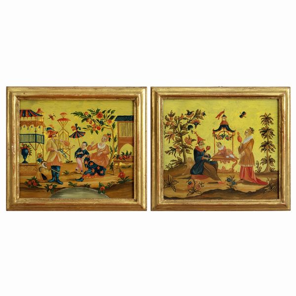 Coppia di dipinti sottovetro  - Asta Da Importanti Collezioni Romane - Associazione Nazionale - Case d'Asta italiane