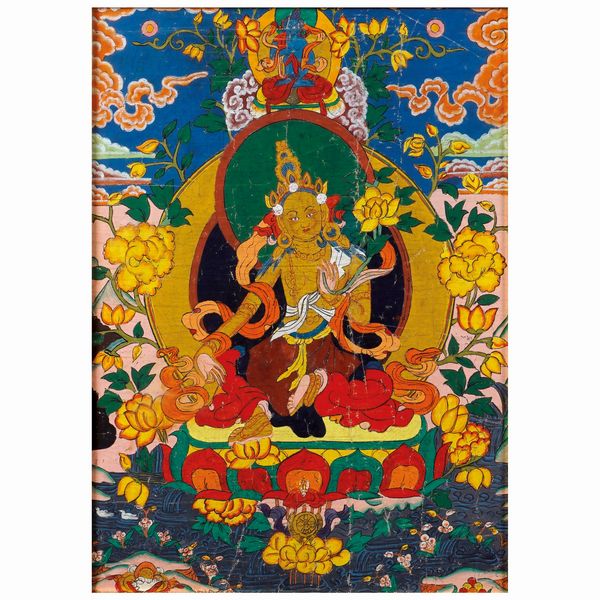 Thangka raffigurante Tara gialla  - Asta Da Importanti Collezioni Romane - Associazione Nazionale - Case d'Asta italiane