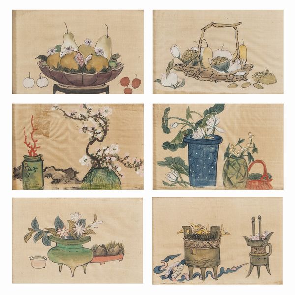 Gruppo di sei dipinti su seta  - Asta Da Importanti Collezioni Romane - Associazione Nazionale - Case d'Asta italiane