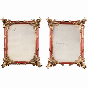 Coppia di specchiere in legno dorato e laccato rosso  - Asta Da Importanti Collezioni Romane - Associazione Nazionale - Case d'Asta italiane