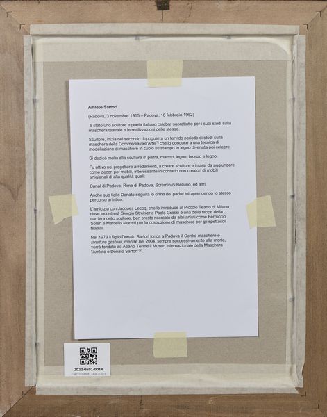 SARTORI AMLETO  (1915 - 1962) : Maschera (personaggio in posa per una scenografia teatrale).  - Asta Asta 380 | ARTE MODERNA E CONTEMPORANEA Virtuale - Associazione Nazionale - Case d'Asta italiane