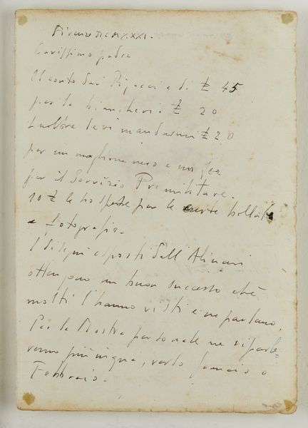 ANNIGONI PIETRO (1910 - 1988) : Lettera al padre.  - Asta Asta 380 | ARTE MODERNA E CONTEMPORANEA Virtuale - Associazione Nazionale - Case d'Asta italiane