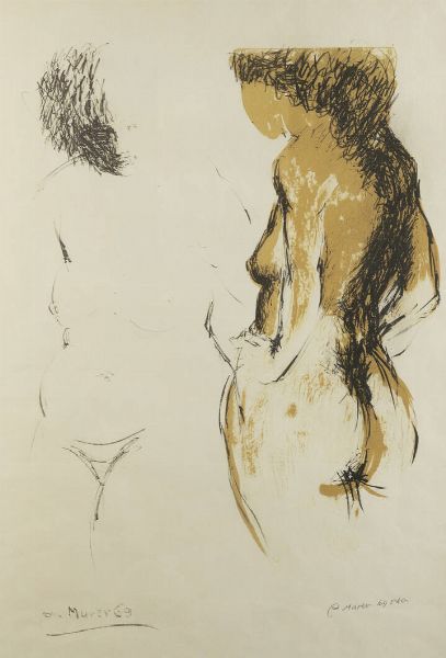 AUGUSTO MURER Falcade (BL) 1922 - 1985 Padova : Nudo di modella 1969  - Asta Grafica - Associazione Nazionale - Case d'Asta italiane