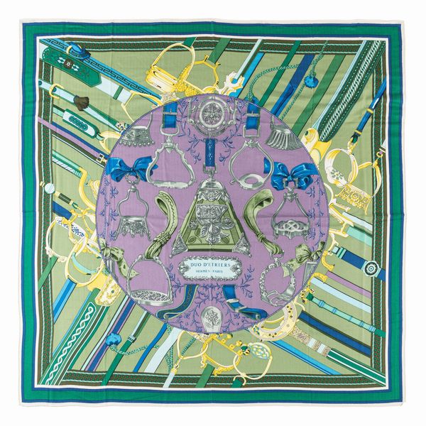 Hermès : Grand foulard Duo d'�triers  - Asta Luxury Fashion - Associazione Nazionale - Case d'Asta italiane