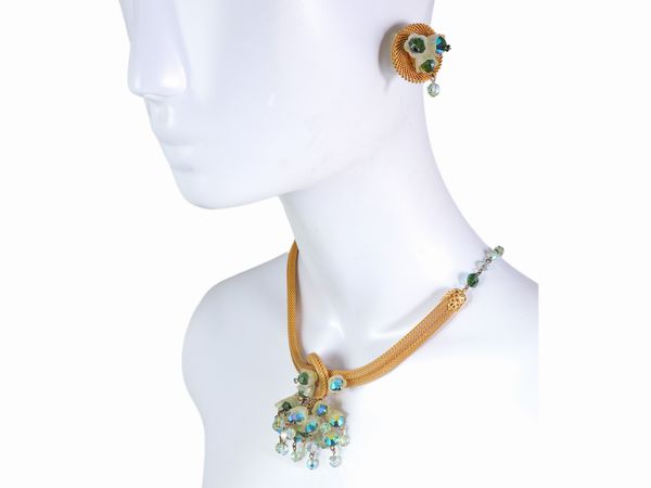 Demi parure in metallo dorato, vetro e cristalli, Hob�  - Asta Abiti e accessori vintage  - Associazione Nazionale - Case d'Asta italiane