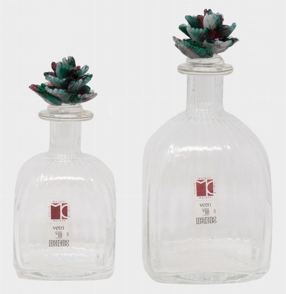 Carlo Moretti due bottiglie da liquore in vetro incolore con tappi  - Asta L'Arte della Tavola - Associazione Nazionale - Case d'Asta italiane