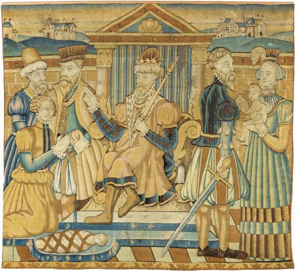 Arazzo raffigurante Il giudizio di Salomone  - Asta Importanti Sculture e Dipinti Antichi - Associazione Nazionale - Case d'Asta italiane