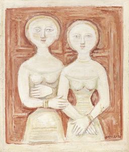 Massimo Campigli - Due donne (Due figure su fondo rosso)