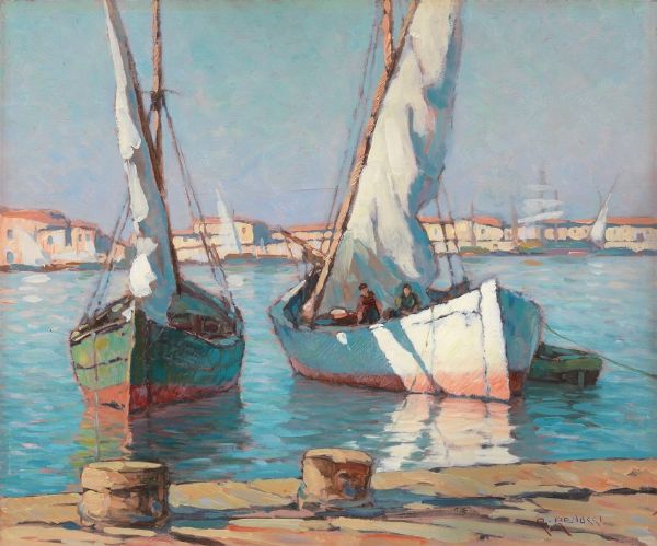 Barche all'ormeggio  - Asta Dipinti e Sculture del XIX e XX secolo - Associazione Nazionale - Case d'Asta italiane