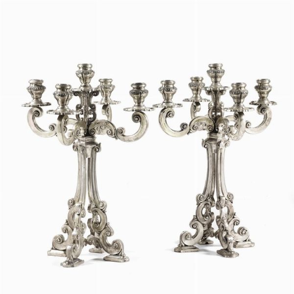 COPPIA DI CANDELABRI, PORTO, FINE SECOLO XIX  - Asta Argenti italiani ed europei - Associazione Nazionale - Case d'Asta italiane
