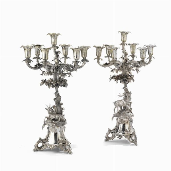 COPPIA DI CANDELABRI, GENOVA, SECOLO XIX  - Asta Argenti italiani ed europei - Associazione Nazionale - Case d'Asta italiane