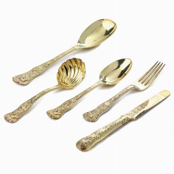 SERVITO DI POSATE DA DESSERT, LONDRA, 1919, ARGENTIERI WAKELY & WHEELER  - Asta Argenti italiani ed europei - Associazione Nazionale - Case d'Asta italiane