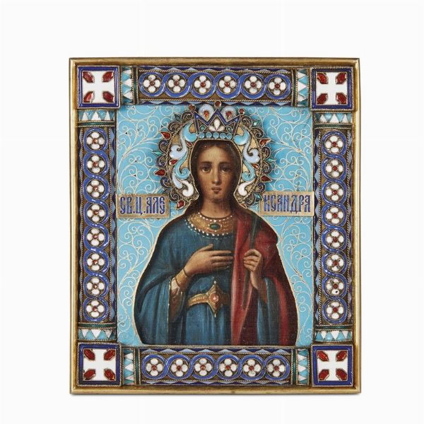 QUATTRO PICCOLE ICONE, ARGENTIERE PAVEL OWTSCHINNIKOW, MOSCA, 1880 CIRCA  - Asta International fine art e objets de vertu russi da un'importante collezione - Associazione Nazionale - Case d'Asta italiane