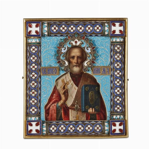 QUATTRO PICCOLE ICONE, ARGENTIERE PAVEL OWTSCHINNIKOW, MOSCA, 1880 CIRCA  - Asta International fine art e objets de vertu russi da un'importante collezione - Associazione Nazionale - Case d'Asta italiane